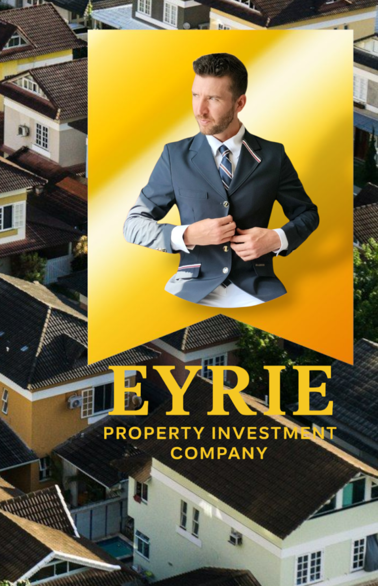 Jamie Newton in a suit poses confidently, with the text "EYRIE PROPERTY INVESTMENT COMPANY" overlaid.
